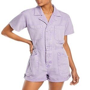 158$ Pistola Parker Cotton Utility Romper Short Sleeves Size S Purple Amethyst